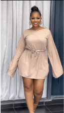 Split Drawstring Solid Color Mini Dress QOUY-M6050