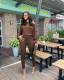Solid Color Slash Shoulder Two Piece Pants Set QOUY-M6005