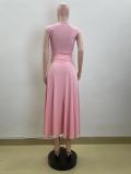 Solid Sleeveless Knits Long Skirt Suit QOUY-M6017