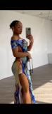 Print One Shoulder Split Maxi Dress QOUY-M6025