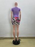 Mesh Studded Drill Sexy Print Two Piece Set QOUY-M6036