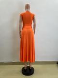 Solid Sleeveless Knits Long Skirt Suit QOUY-M6017
