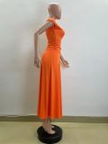 Solid Sleeveless Knits Long Skirt Suit QOUY-M6017