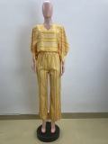 V Neck Print Loose Two Piece Pants Set QOUY-M6026