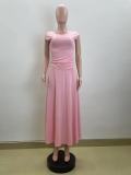 Solid Sleeveless Knits Long Skirt Suit QOUY-M6017