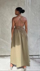 Solid Color Blackless Tie Up Maxi Dress QOUY-M6035