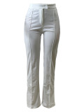 White High Waist Straight Pants QOUY-M6001