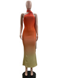 Neck-hang Slash-shoulder Gradient Backless Dress QOUY-M6028