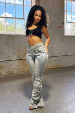 Casual Washed Zipper Jeans LX-6031
