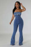 Sexy Wrap Chest Denim Slim Jumpsuit LX-6029
