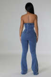 Sexy Wrap Chest Denim Slim Jumpsuit LX-6029