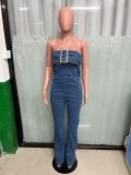 Sexy Wrap Chest Denim Slim Jumpsuit LX-6029