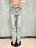 Casual Washed Zipper Jeans LX-6031