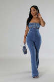Sexy Wrap Chest Denim Slim Jumpsuit LX-6029
