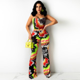 Colorful Printed Wrap Chest Tops Pants Set TE-4712