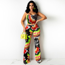 Colorful Printed Wrap Chest Tops Pants Set TE-4712