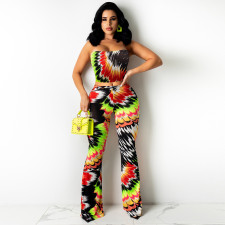 Colorful Printed Wrap Chest Tops Pants Set TE-4712