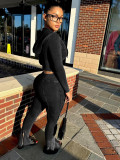 Washed Hooded Zipper Flared Pants Two Piece Set CH-24063