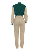 Fashion Color Block Long Sleeve Patchwork 2 Piece Set FENF-6008