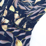 Fashion Print V Neck Ruffles Split Maxi Dress GYLY-10532