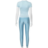 Simple Solid Color Short Sleeve T-Shirt Skinny Pants Two Piece Set MXBF-D24ST373