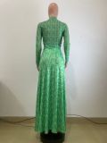 Mesh Long Sleeve Tops And Long Skirts Two Piece Set QODY-6050