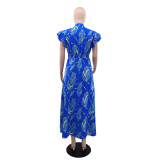 Print Ruffles Sleeve Slim Maxi Dress GYLY-10555