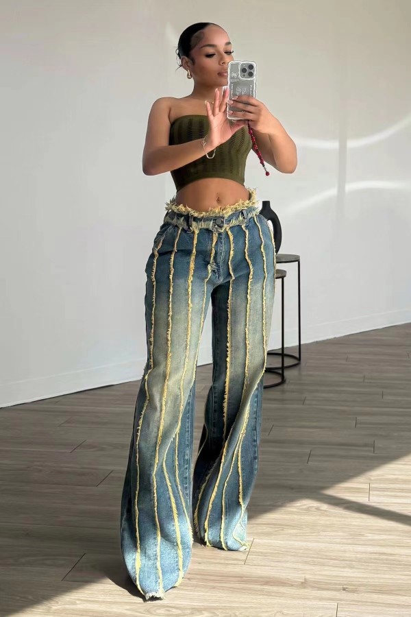 Patchwork Multi-layer Washed Dyed Jeans OD-8712