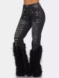 Casual Beaded Long Whiskered Jeans OD-8711