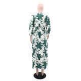 Fashion Print Long Sleeve V Neck Maxi Dress GYLY-10559