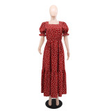 Polka Dot Print Short Sleeve Maxi Dress GYLY-10540