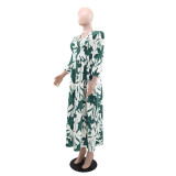 Fashion Print Long Sleeve V Neck Maxi Dress GYLY-10559