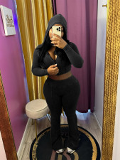 Washed Hooded Zipper Flared Pants Two Piece Set CH-24063