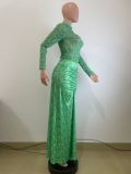 Mesh Long Sleeve Tops And Long Skirts Two Piece Set QODY-6050
