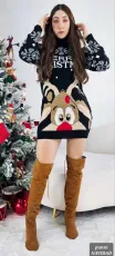 Christmas Elk Print Turtleneck Knit Dress GKLZ-6167