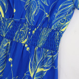 Print Ruffles Sleeve Slim Maxi Dress GYLY-10555