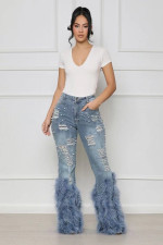 Casual Beaded Long Whiskered Jeans OD-8711