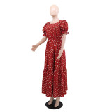 Polka Dot Print Short Sleeve Maxi Dress GYLY-10540