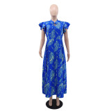 Print Ruffles Sleeve Slim Maxi Dress GYLY-10555