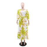 Print Long Sleeve Belt Maxi Dress GYLY-10553