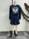 Print Pullover Sweatshirt And Pleated Skirt Suit NY-10915