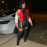 Ribbed Color Block Print Baseball Jacket YNSF-2663
