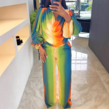 Lantern Sleeve Printed Wide Leg Pants Set NY-10912