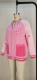 Letter Print Baseball Zipper Sweater Loose Top MDF-5553