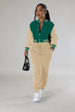 Fashion Color Block Long Sleeve Patchwork 2 Piece Set FENF-6008