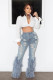 Casual Beaded Long Whiskered Jeans OD-8711
