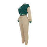 Fashion Color Block Long Sleeve Patchwork 2 Piece Set FENF-6008