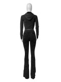 Washed Hooded Zipper Flared Pants Two Piece Set CH-24063