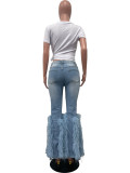 Casual Beaded Long Whiskered Jeans OD-8711