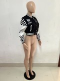 Ribbed Color Block Print Baseball Jacket YNSF-2663